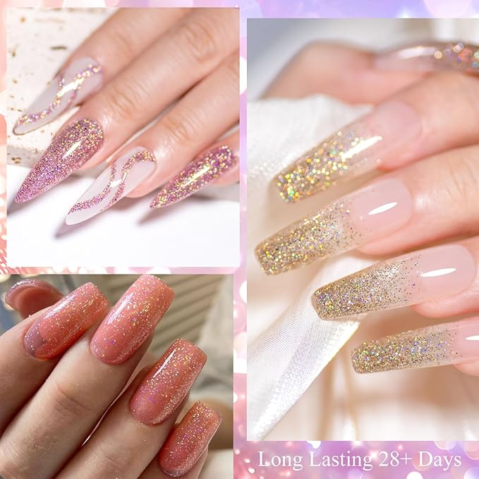 MTSSII Reflective Glitter Gel Polish Gold Silver Pink Glitter Sparkly Shiny Disco DJ LED Gel Nail Polish Nail Varnish 12PCS 7ml