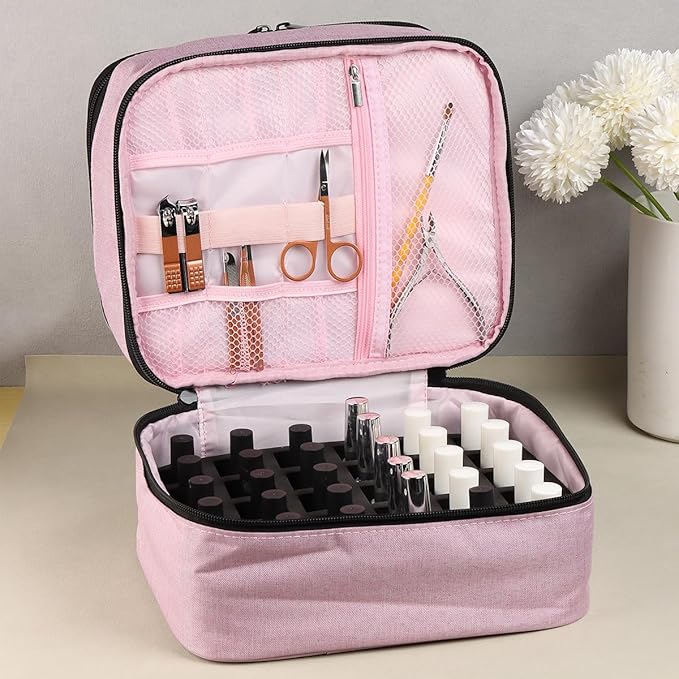 Nail Polish Organizer, Carrying Case Holds 30 Bottles (15ml - 0.5 fl.oz) and Nail Lamp Dryer, Professional Storage Organizer Holder, Manicure Kit Storage Bag