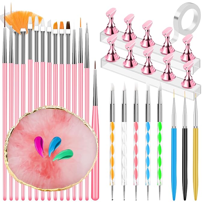 Nail Art Design Tools, Nail Stand Holder for Painting Nails, Nail Art Brushes, Nail Dotting Sculpting Gel Tool, French Tip Tool Liner Brushes, Resin Nail Art Palette, Nail Stuff for Nail Techs