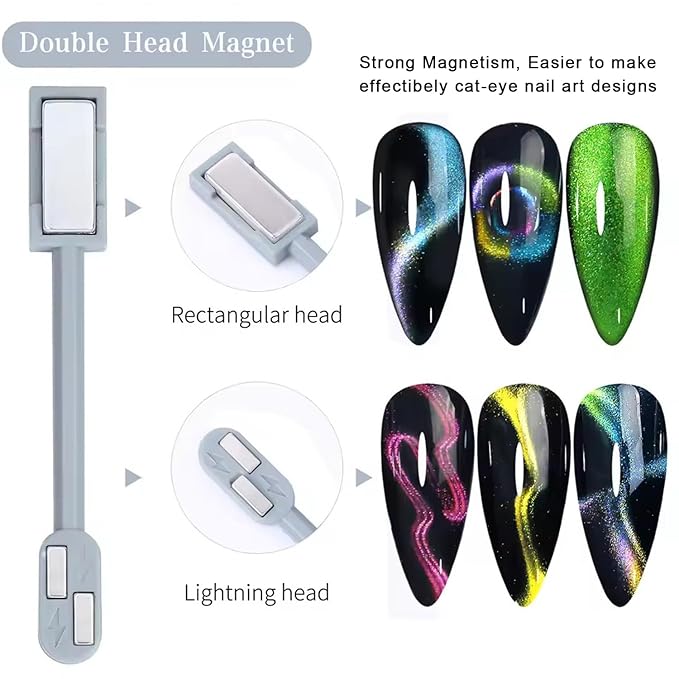9PCS Cat Eye Magnet For Nails Cat Eye Gel Nail Polish Magnet Tools Set Double-Head Strong Suction Nail Magnet Stick Nail Cat Eye Magnet Nails Square Round Magnet Pens Diverse Cat Eye Effect
