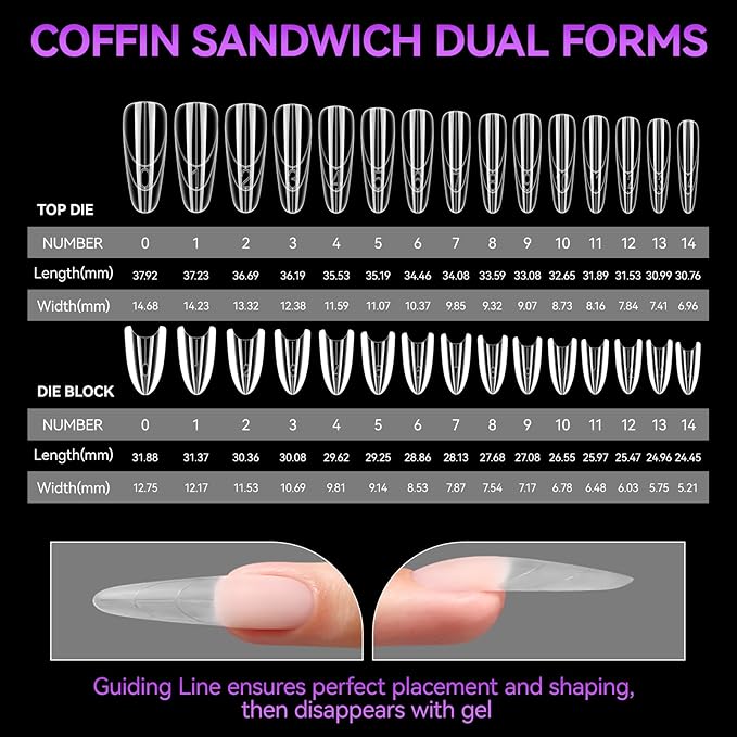 Salon-Perfect Sandwich Nail Forms at Home: Gelike EC Sandwich Dual Forms for Builder Gel - 2026 Nail Extension Mold No Gel Stacking - 240Pcs 15 Sizes for DIY Extensions Art - Almond Round