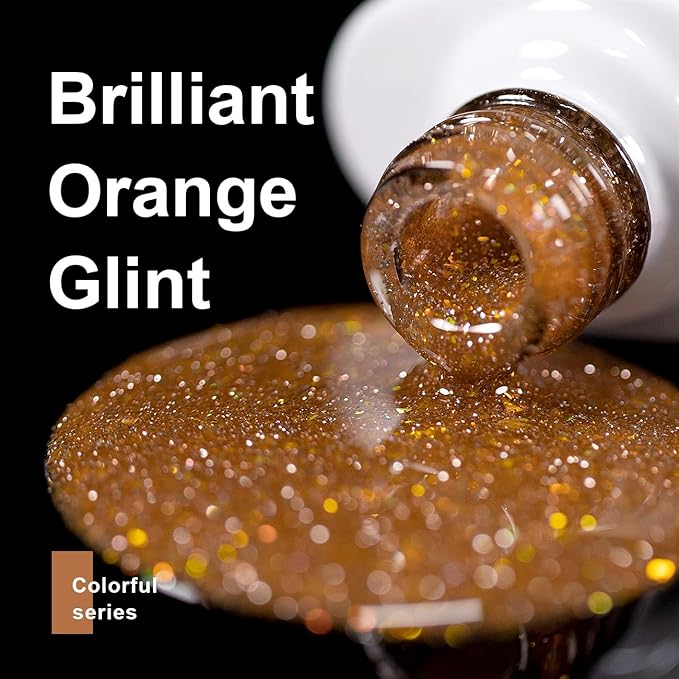 RARJSM Reflective Glitter Gel Polish Orange Sparkling Glitter Iridescent Shimmer Gel Polish Sparkle Glitters Gel Holographic Gelpolish Soak off Nail Art Manicure for Salon DIY at Home