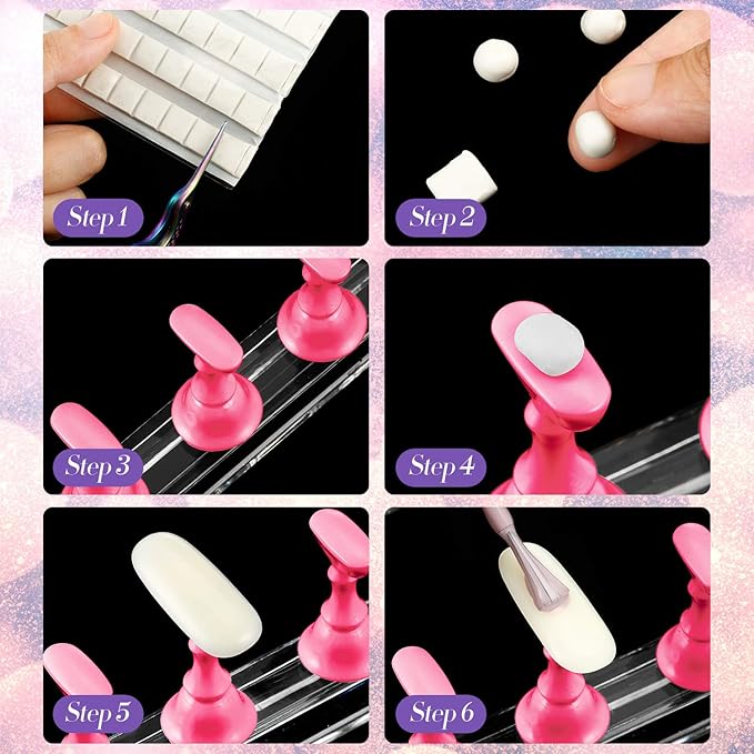 Blulu 2 Set Nail Stand for Painting Press Nail Holder Acrylic Magnetic Tips Training Fingernail Display Stands DIY Crystal Holders and 96 Pieces White Reusable Adhesive Putty(Pink)