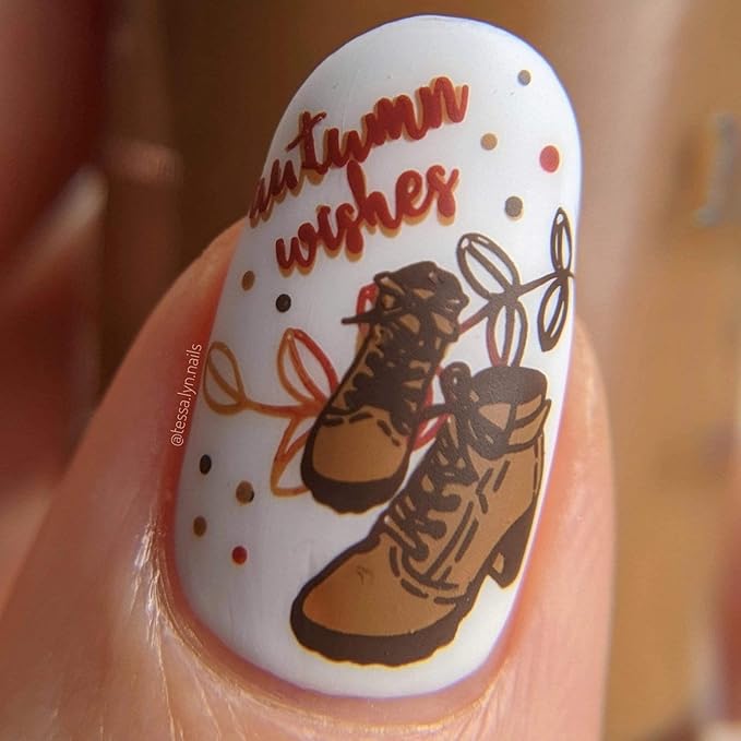 Maniology Autumn Wishes Nail Stamping Plate | Fall-Themed Designs & DIY Manicures – Reusable, Rectangular Stainless Steel Nail Art Template