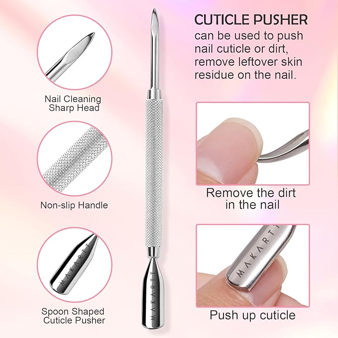 Makartt Cuticle Trimmer with Cuticle Pusher, Silver Nail Trimmer Nail Care Manicure and Pedicure Kit with Stainless Steel Cuticle Nipper and Dual End Nail Pushers for Home Salon Use (Pack of 3 PCS)