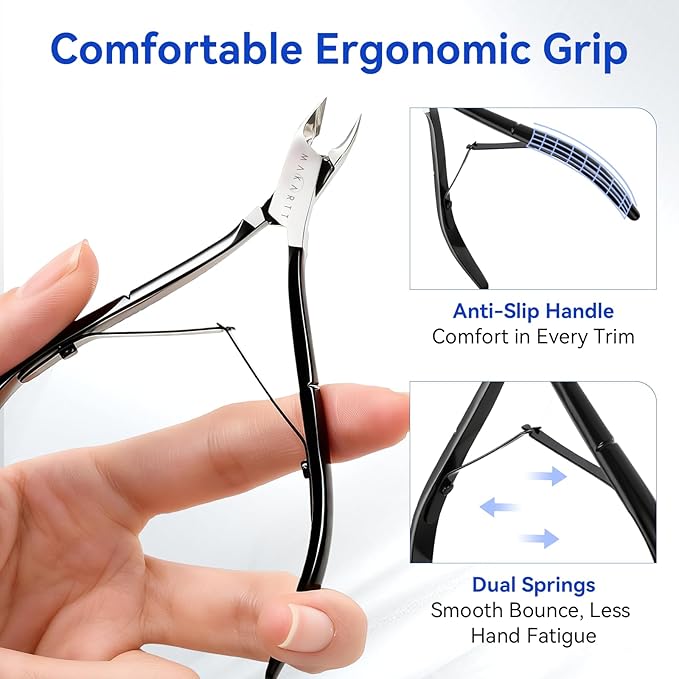 Makartt Cuticle Nipper - 7mm Full Jaw Stainless Steel Professional Cuticle Trimmer, Double Spring, Ergonomic & Portable Manicure Tool for Nail Care, Home DIY& Salon Use (Black, 2Pcs)