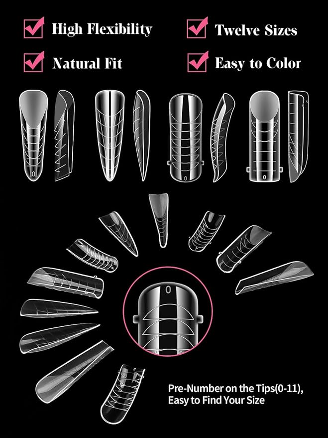 EBANKU 96PCS 4 Styles Dual Nail Forms for Polygel, Clear Matte ABS Plastic Nail Mold Tips, 12 Sizes, Full Cover, Salon Home DIY Manicure