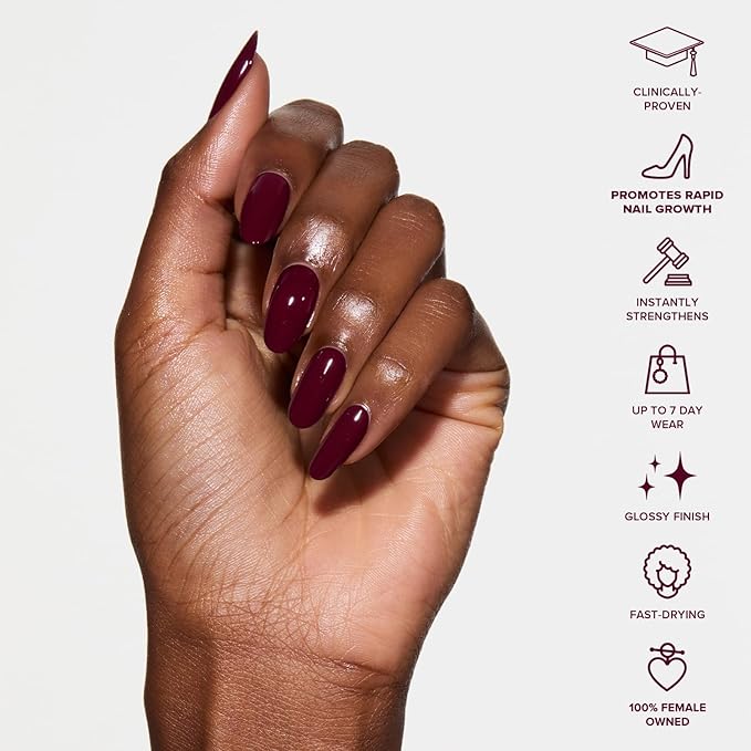 Static Nails 5-in-1 Rapid Growth Treatment Polish, Clinically Proven Hardener & Strengthener, Built-in Top & Base Coat, Quick Dry Formula, Repairs & Lengthens – Morello (Berry Merlot) 0.4 Fl Oz