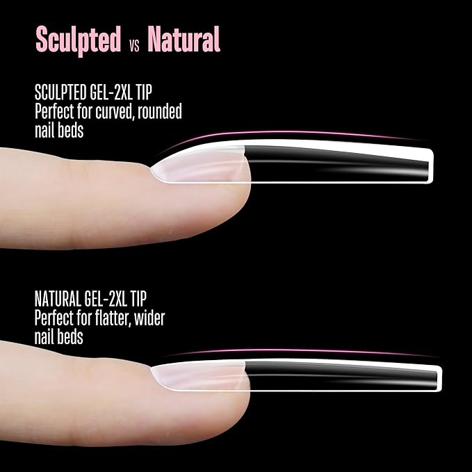 NOVO OVO Sculpted XXL Square Nail Tip for Curved Nail Beds, Extra Thick Long False Nails Press on, Full Cover Soft Gel Extension Fake Nail for Acrylic kit, Clear X 15 Sizes 300pcs