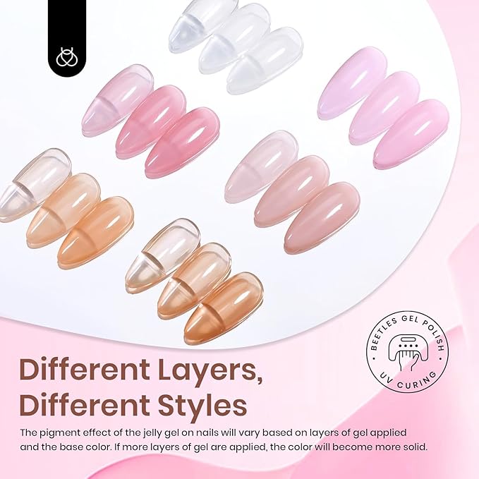Beetles Sheer Elegance Nude Gel Nail Polish Set - 6 Colors Jelly Gel Polish Kit Milky White Nude Pink Brown Nail Concealer Translucent Effect Soak Off Uv French Nail Art Gift for Women