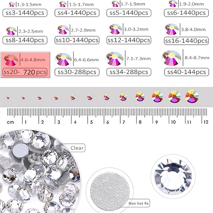 Dowarm 720 Pieces SS20 Flatback Crystals, 4.8MM Clear Flatback Rhinestones for Craft Nails Dance Costumes, Non Hotfix