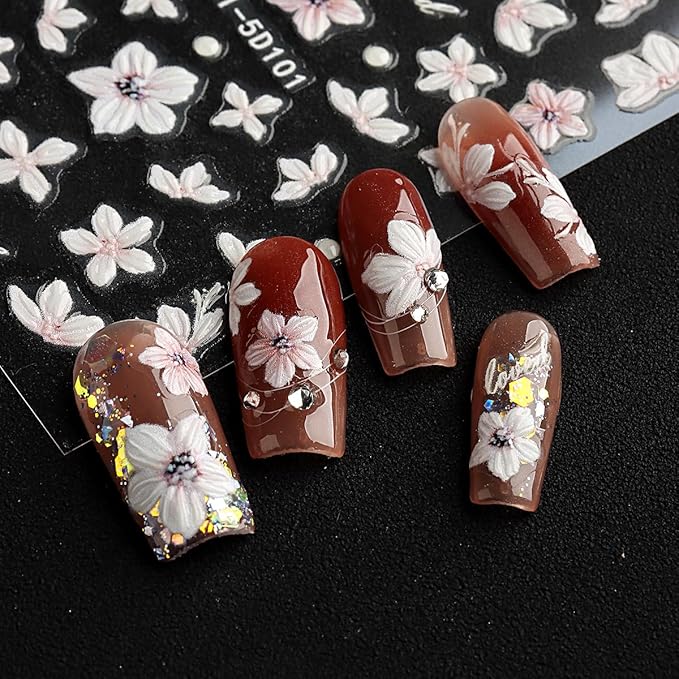 Nail Stickers, 5 Sheets Self-Adhesive Shiny Butterfly Nail Stickers for Nail Art, Diverse Floral Butterfly for Creative DIY Manicures