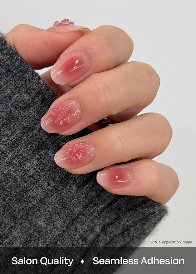 ohora Semi Cured Nail Strips (N Dear Gift) - Works with Any UV/LED Lamps, Salon-Quality, Long Lasting, Easy to Apply & Remove - Includes 2 Prep Pads, Nail File & Wooden Stick