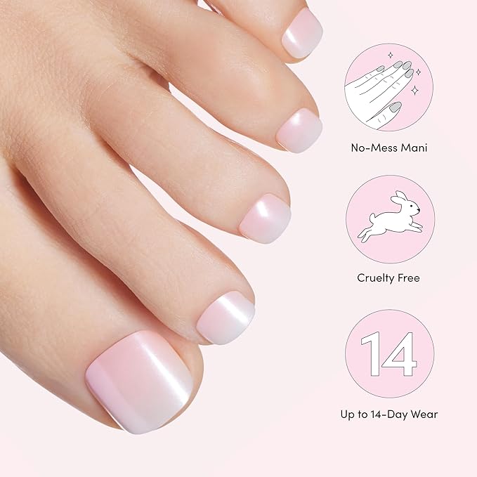 Dashing Diva Magic Press Pedicure Set - Cupids Bow - Press On Nails - Long Lasting Gel - Lasts Up to 10 Days - Summer Gel Set - 4-Piece Pedicure Kit with 24 Nails