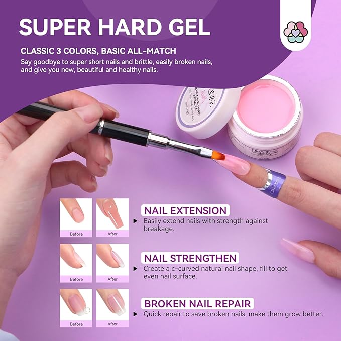 SAVILAND Builder Nail Gel Set with Nail Drill Cuticle Remover Cuticle Oil – 3 Pcs Hard Gel(VE&VB5&Kerain) Clear Pink Nudes Builder Nail Gel with Lamp Nail Strengthener Gel for Nail Extension
