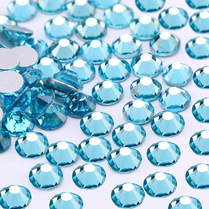 Novani Rhinestones 3000Pcs Flatback Crystal Round Loose Gemstones Glass Rhinestones for Crafts Makeup Nail Art Clothes Shoes DIY Decorations(SS6, 1.9-2.0mm,Aquamarine)