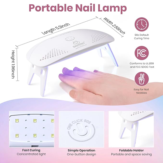 Beetles Gel Nail Polish Kit with U V Light - 16 Pcs 8 Color Gel Polish Starter Kit Pink Nude Purple Grey Glitter Color Gel and Base & Top Coat Soak Off DIY Kit Manicure Gifts for Women Girls Teens