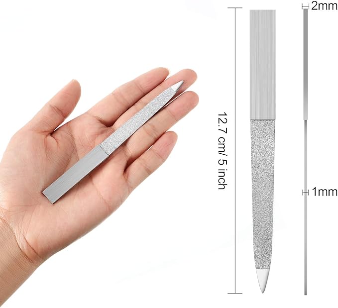 Mudder 6 Pieces Diamond Nail File Stainless Steel Double Side Nail File Metal Buffer Women Men Fingernails Toenails Manicure for Salon and Home, Silver(5 Inch)