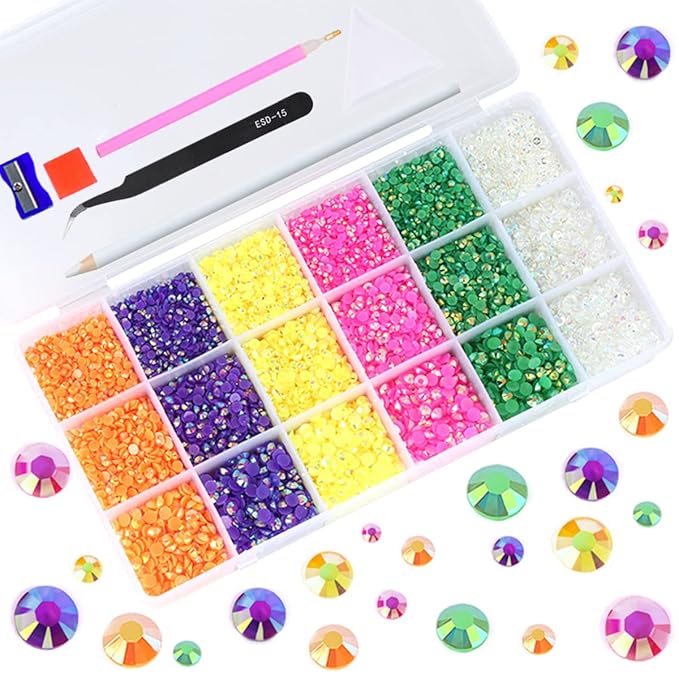 22380pcs Resin Rhinestones Set 3/4/6mm Flatback Stones Glitter Crystal Bulk for Garment Nail Art Decorations Resin Flatback Rhinestones Kit for Nail Crafts Tumbler Round Shape(HH)
