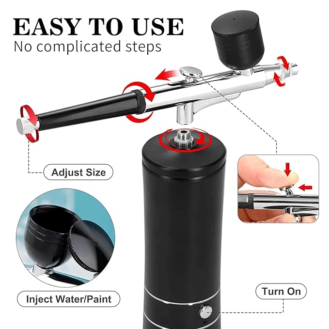 Airbrush Kit Air Brush Kit With Air Compressor Nail Charms Wireless Air Brush for Barber, Nail Art, Cake Decor, Makeup, Model Painting (Black - with extension tube)