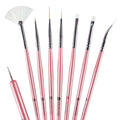 Winstonia 8 pcs Professional Nail Art Brushes Tools Kit Set - 'Glam Gadgets' Detailer, Liner, Dotter, Fan Brush, Striping Brush, Uv Gel Brush, Angular Brush