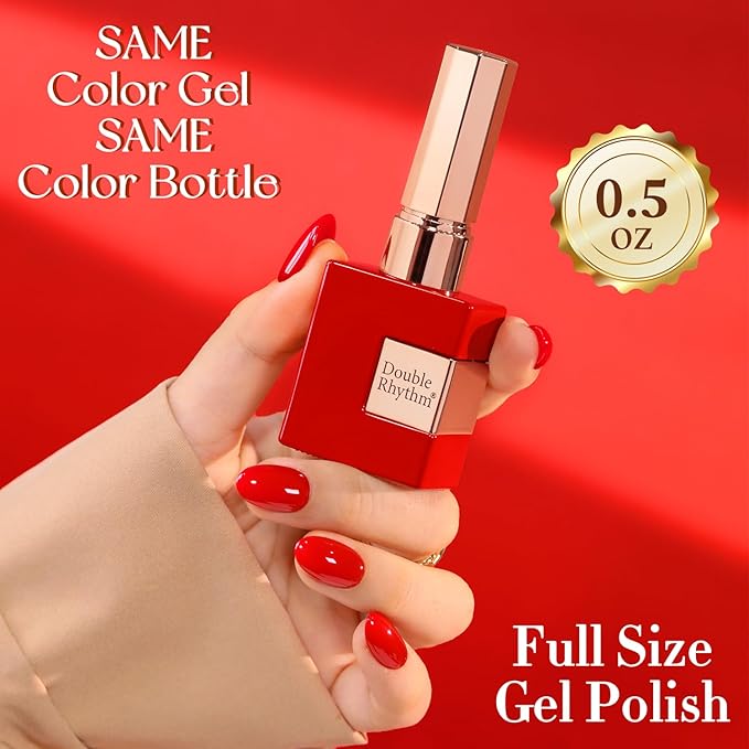 Double Rhythm 0.5 Oz Gel Nail Polish Neutral Natural Same Color Same Bottle Translucent Light Milky Pastel 15ML Manicure French Design Art DIY at Home (Bright Red-A1503)