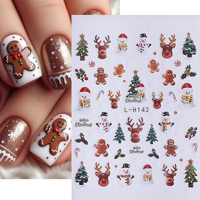 8Pcs Christmas Nail Art Stickers Decals Snowman Christmas Tree Snowflake Nail Design Stickers Winter Xmas Nail Art Supplies Cute Santa Claus Nail Decals for Women Holiday DIY Manicure Decor