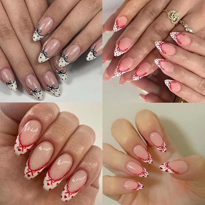 6Sheets French Tip Nail Art Stickers 3D Self Adhesive Valentines Nail Decals French Bow Nail Stickers Star Flower Bow Nail Design Heart Nail Supplies Decorations for Women Valentines Manicure