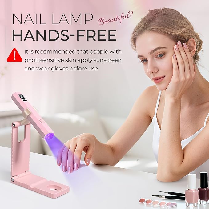 UV Nail Lamp with Stand Foldable, 360°Adjustable Rotation, Portable, Relax Hands,Pink Flash Cure Lamp for Gel Polish Home DIY Salon Women Painting Manicure