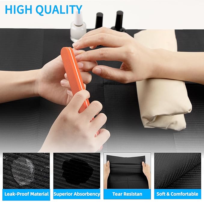 Gusnilo Nail Art Table Mat - Disposable Nail Paper Towels (250PCS) - Black Waterproof 3-Ply Nail Art Paper 13" X 18" Pads for Nail Table Decoration Kit, Nail Art Accessories