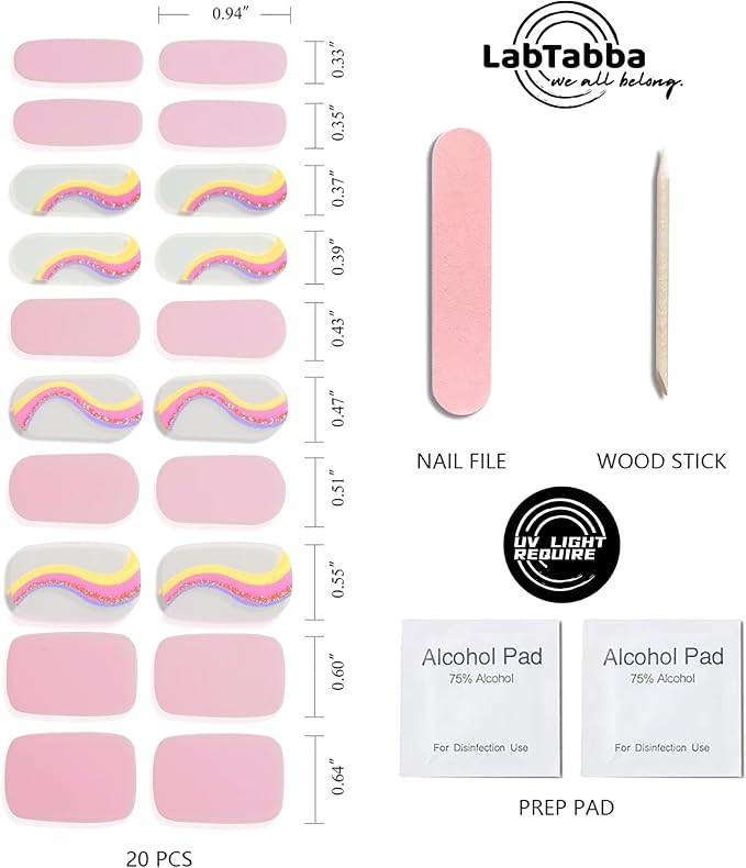 20pcs Semi Cured Gel Nail Strips Salon Quality DIY Wraps UV Light Required