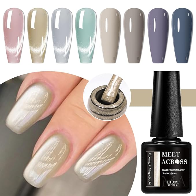 MEET ACROSS 8pcs Gel Nail Polish Set, Soak off UV LED Lamp Gel Nail Polish Cat Eye Set Home Gel Manicure Kit 7ml (Cat Eye + color Gel-3)