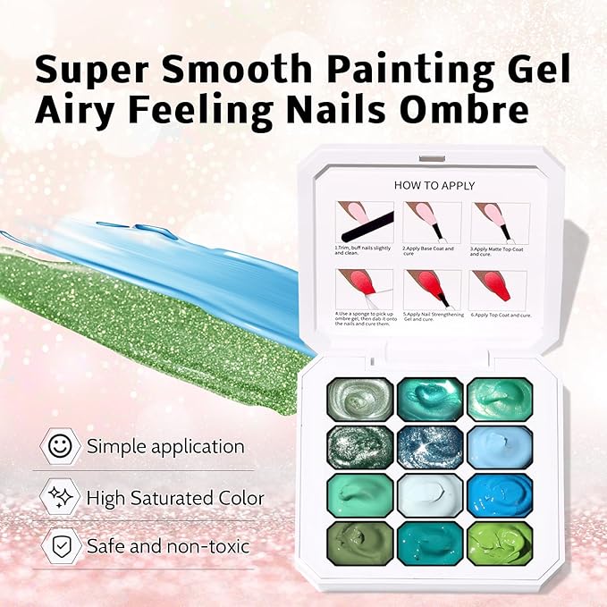 Sponge Pat Gel Nail Polish Palette, 12 Colors Blending Ombre Gel Polish Gradient Painting Nails Art, No Wipe, UV/LED Cured (12 Colors E)