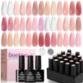 Beetles Nude Pink Gel Nail Polish Set, Nude Paradise Valentines Gel Polish Kit 25PCS 20 Colors Jelly Pink Sheer Glitter White Soak Off UV Base Glossy Matte Top Coat Nail Charms Gift for Women
