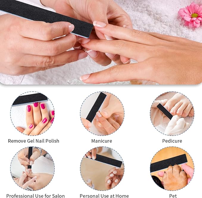 Professional 12 Pcs Emery Board for Acrylic & Gel Nails - 80/80 Grit, Double Sided Coarse Nail File for Home & Salon