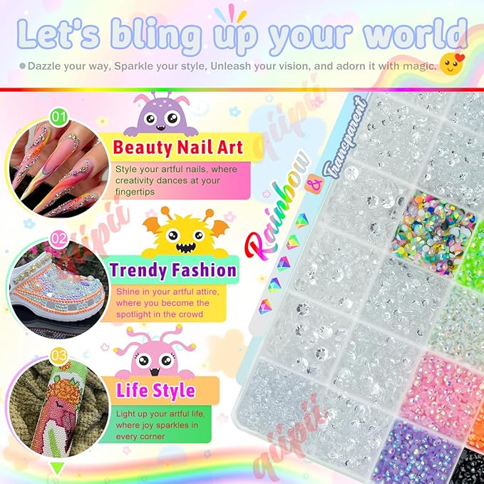 Transparent Clear Resin Rhinestones w B7000 Glue for Crafting Bedazzling 2mm-6mm Flatback Colorful Jelly Stones Diamonds Gems Bedazzler Kit for Nails Face Eyes Makeup Tumblers Bottles Crafts