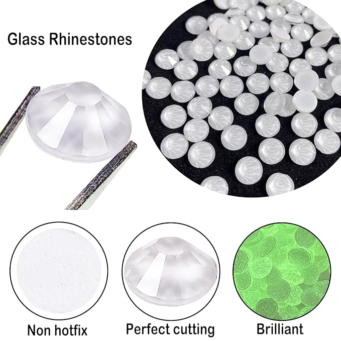 Flatback Glass Rhinestones,Bedazzler Gems 288pcs Non Hotfix Crystal Rhinestones for Nail Charms Crafts Clothes Tumblers,White Neon,SS30