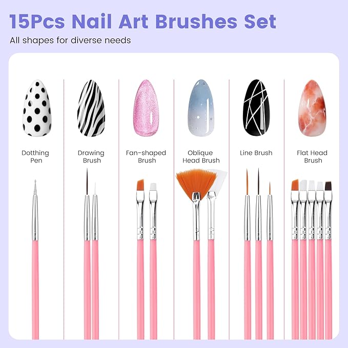 Quaferen Nail Art Brushes Set 40PCS Liner Brushes for Nails Dual Tipped Dotting Tools Silicone Sculpture Pen Thin Nail Brush with Brush Holder Color Palette for Beginners Painting DIY Salon Home