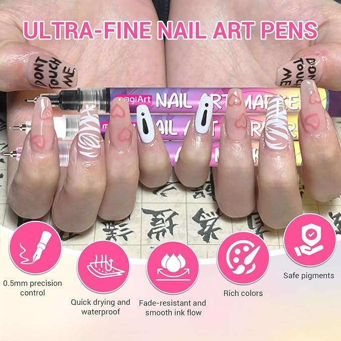 12 Colors Nail Art Pens, Fine Tips Nail Polish Pens Quick Dry, Graffiti Dotting Pen Acrylic Painted Pen Kit 3d Nail Polish Pens Drawing Painting for Diy Nails Art Design Manicure Tools