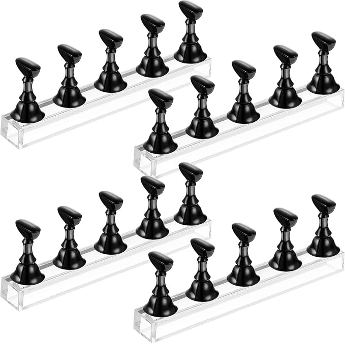 4 Sets Acrylic Nail Display Stand Nail Holder Magnetic Nail Practice Stand Fingernail DIY Nail Design Stand for False Nail Manicure Tool (Black)