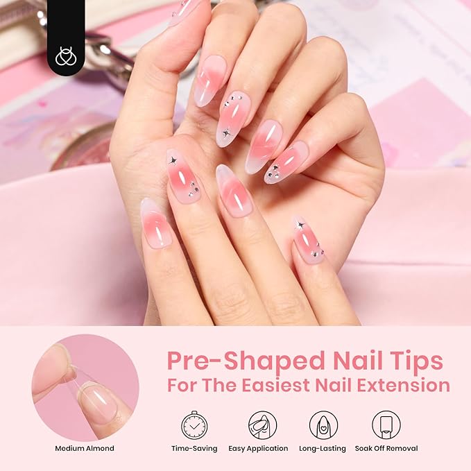 Beetles Gel Nail Tips Clear, Almond Medium, 288Pcs 10 Sizes, Pre-shaped Full Cover Soft Acrylic False Press On Nail Tips Almond Shape Easy Home DIY Fake Nail Extension Art Salon Gift for Women