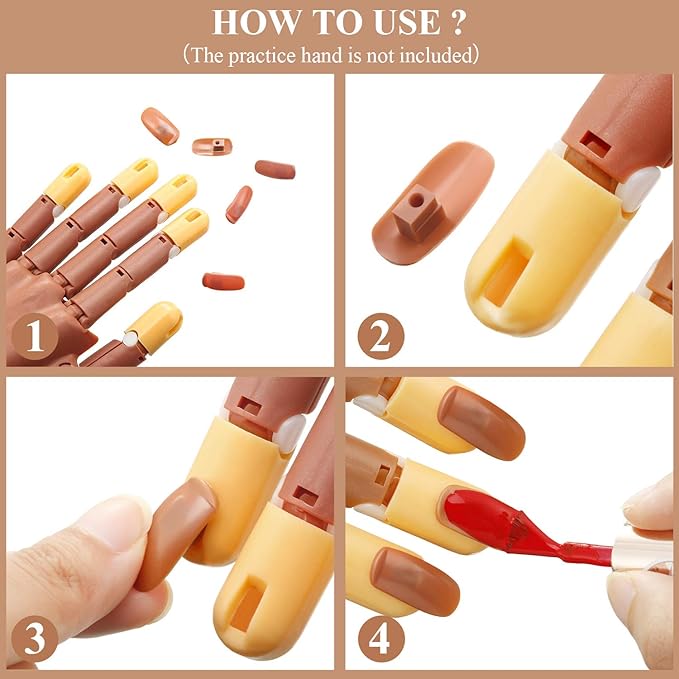Blulu 400 Pieces Replacement Refill Nail Tips False Fake for Flexible Nail Training Hand Practice Display Manicure Supply DIY (Brown)