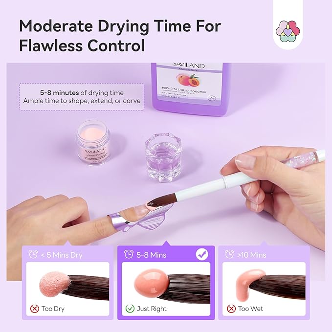 SAVILAND Pure EMA Monomer Acrylic Nail Liquid: Peach Scent Acrylic Liquid Nail Monomer Non-Yellowing Monomer For Acrylics Powder Nail Art 240 ml