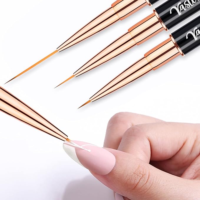 Yasterd Nail Art Brush Set Professional- 5pcs Double-Ended Nail Art Brushes for Long Lines, Thin Liner brush for Nails Detail, Nail Design Brush Ombre Brush 3D Brush Kits for Gel Polish Acrylic Nail Drawing