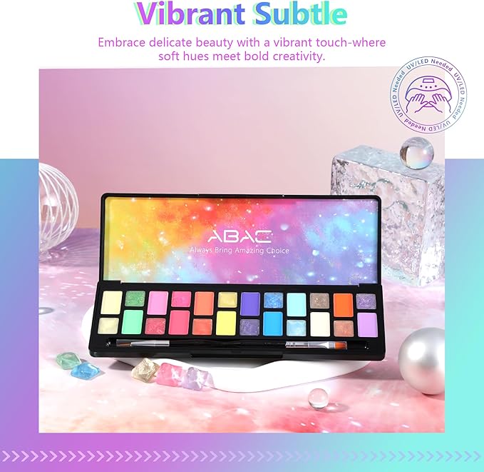 ABAC 24 Color Solid Gel Nail Polish,Pat Paint Gel,Ombre Nail Gel Hema-Free No-Spill Rainbow Shades w/Pro Brush,Summer 2025 Clump-Free Shimmer for Rave,Beach & Festival Nails