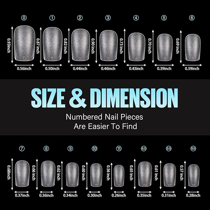 TOMICCA Short Square Nail Tips 240Pcs Pre-buff Full Matte Acrylic Fake Nails, 15 Sizes Full Cover Press on Nail for Extension Manicure Home DIY Nail Art