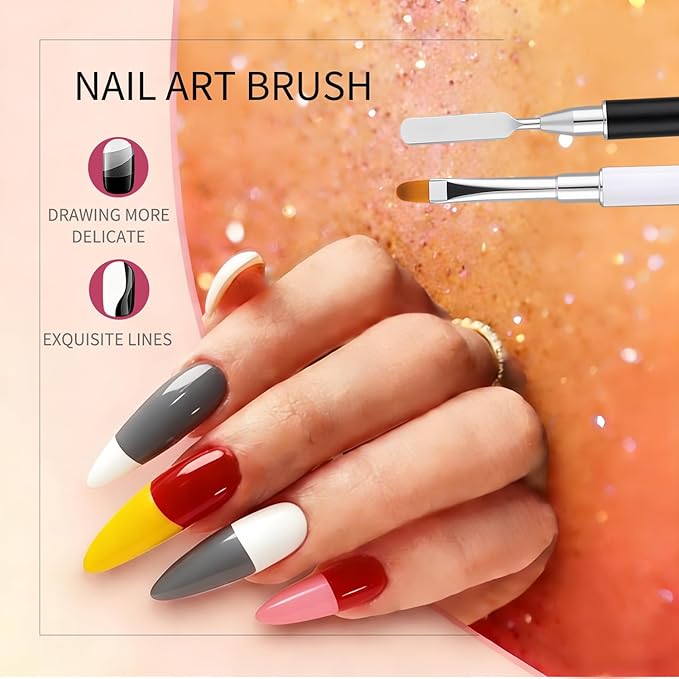 Dual-Ended Gel Nail Brush Set - Nail Sculpting Tool for Poly Extension, Sculpture Gel - Polygel Brushes Manicure Design Kit for Salon & DIY Use, 2Pcs Black&White