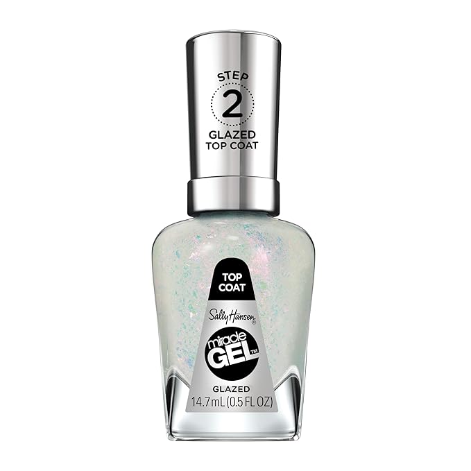 Sally Hansen Miracle Gel Nail Polish Special Effect Top Coat | Salon Quality, Gel-Like Formula, Two-Step System, No UV Light Needed, Long Lasting | Sheer, Glossy | 108 Glazed Top Coat