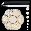 Nail Art Flat Back Half Round Pearl Kits 8, 1 Box of 2400 Pcs Flat-Back Beige Pearl with Tweezer and Picker Pencil for Home DIY Nails Body Face Craft and Salon Use