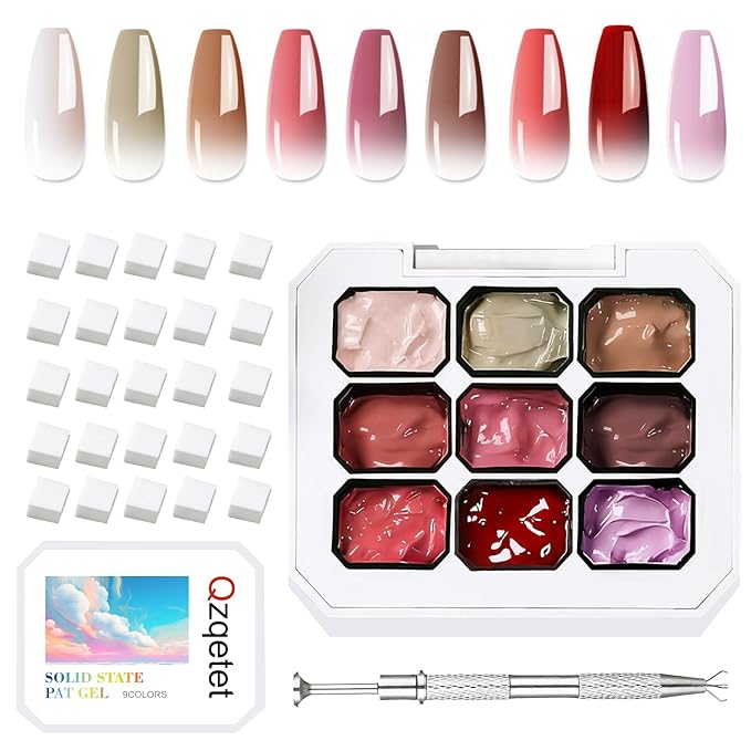 Patting Gel Polish, 9 Colors Ombre Gel Nail Polish with 100 Pcs Soft Nail Sponges and Grabbing Pen for Pigment Pat Kit Aura Nails